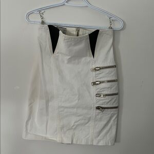 Santana White Denim zip Biker skirt , Vintage 1980s White Denim Motorcycle